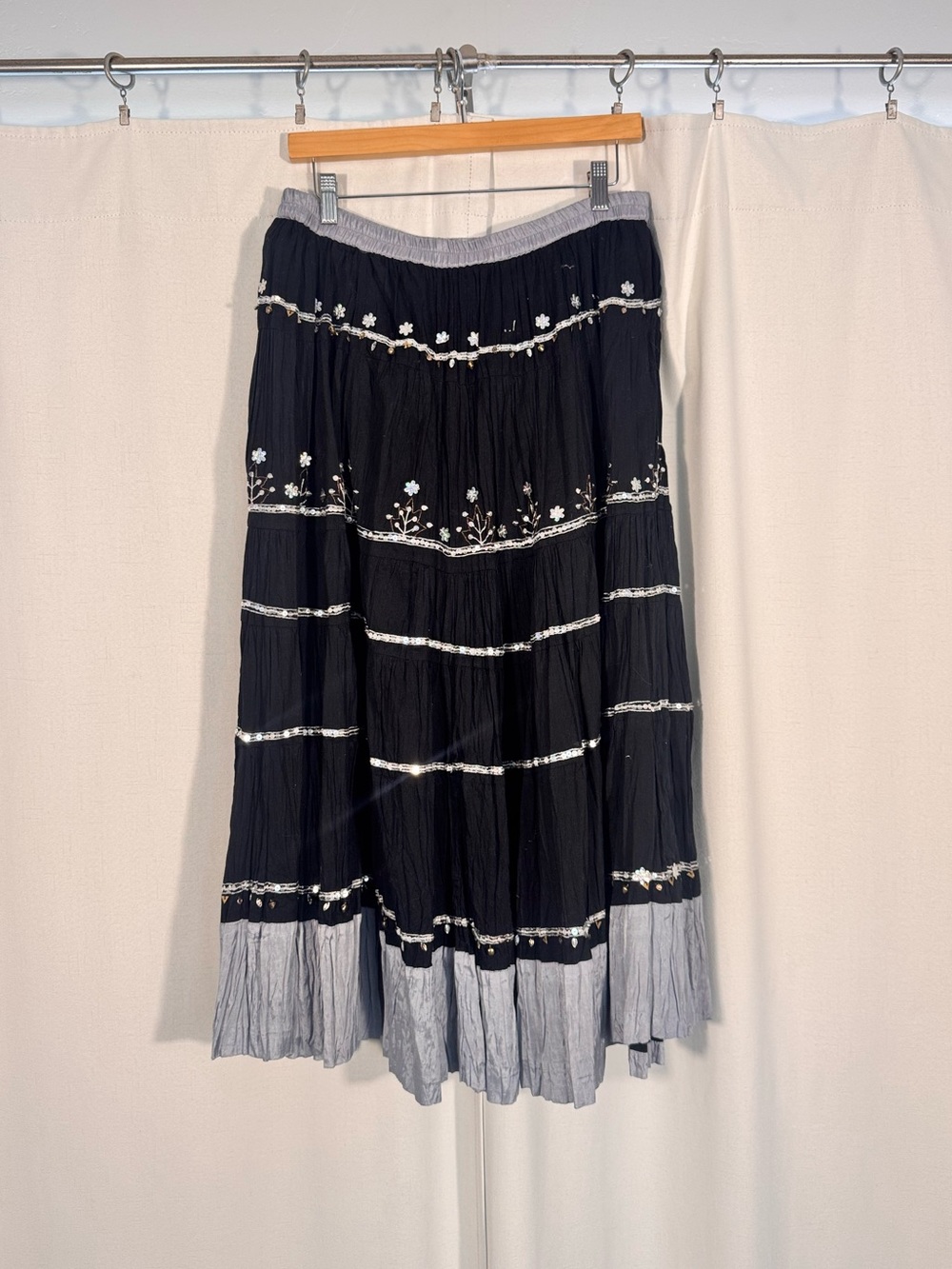 Vintage Boho Tiered Sequin Maxi Skirt - Picture 2 of 5